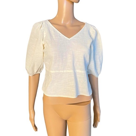 Beto Moda cream cropped textured sexy adjustable flare boho top size small - Picture 2 of 8